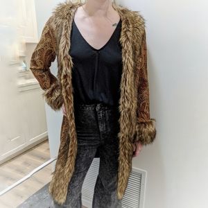 Chicos Faux Fur Brocade Penny Lane Coat